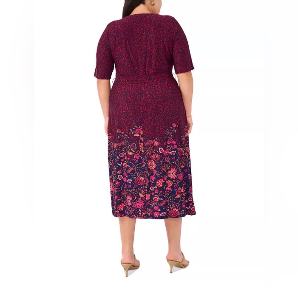 MSK
Plus Size Printed V-Neck Tie-Waist Short-Sleeve Dress - Picture 3 of 11